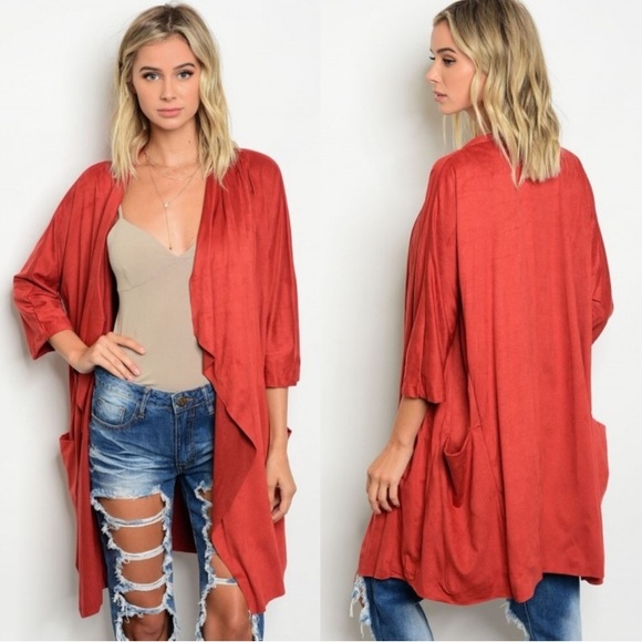 Threadzwear Sweaters - LAST ONE-M! Oversized Faux-Suede Cardigan Kimono