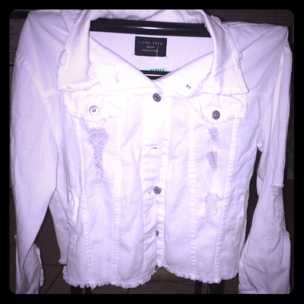 (2/$22)Sale Love Tree distressed white jean jacket