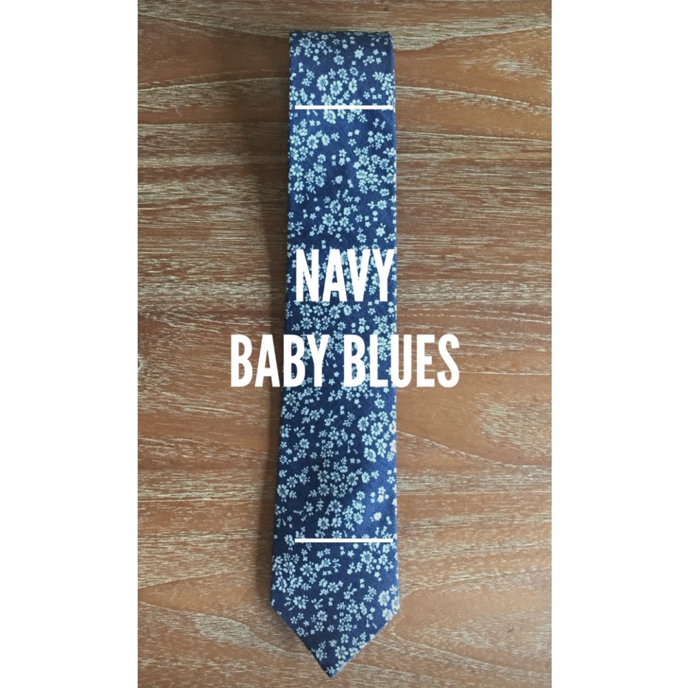 Men’s Floral Tie - “Navy Baby Blues”
