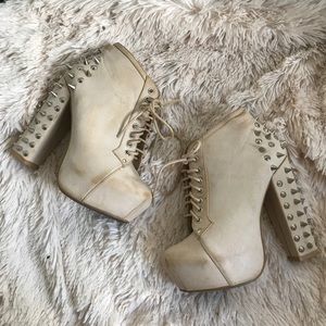 Studded Chunky Heels Beige Platforms