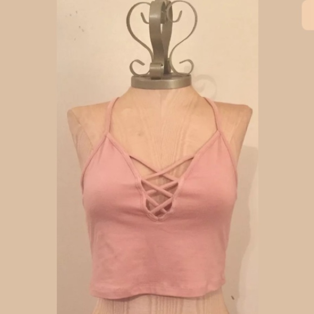 New Ambiance Juniors Med. Pink Crop Top / Bra Top