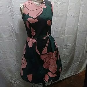Green with pink flowers v-neck dress