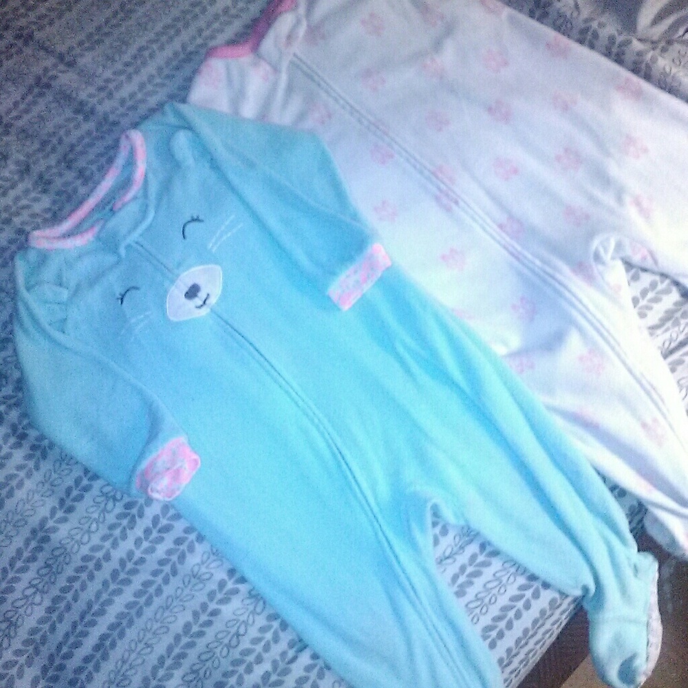 2 Soft Baby Girl Footed Pajamas