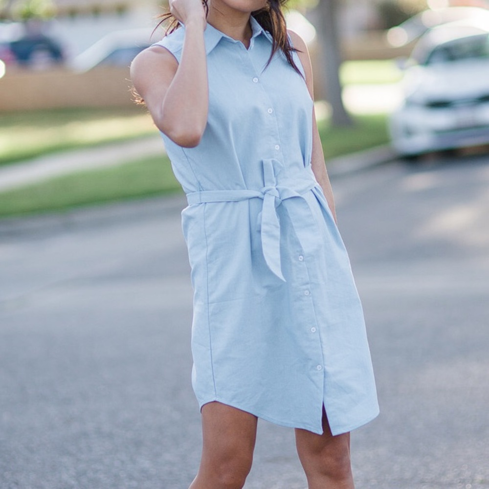 Blue Button Down Sleeveless Shirtdress