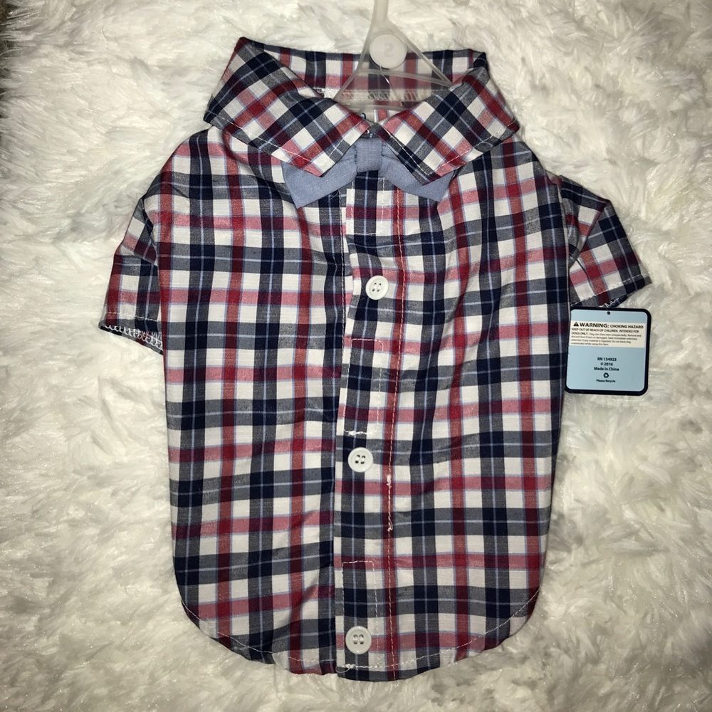 Plaid dog dress shirt with bow tie
