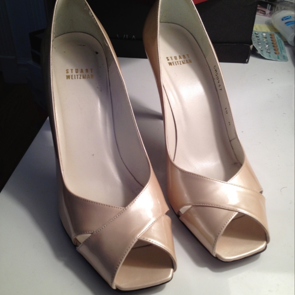 Stuart Weitzman Patent Leather Peep Toe Heels