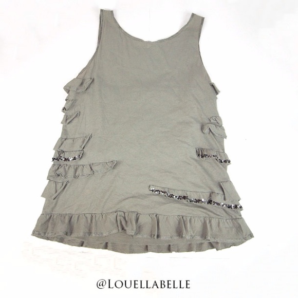 JCrew Muted Green Sequined Ruffle Tank Size Medium - Picture 3 of 3