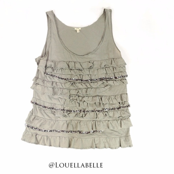 JCrew Muted Green Sequined Ruffle Tank Size Medium - Picture 1 of 3