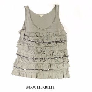 JCrew Muted Green Sequined Ruffle Tank Size Medium