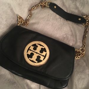 Tory Burch Amanda Reva Black Leather Logo bag