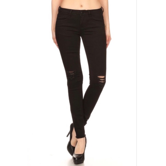 Distressed Black Denim Jeans - Picture 2 of 6