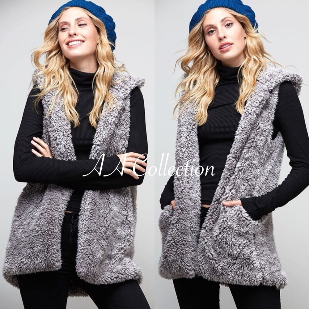 Faux fur Sherpa hoodie vest Jacket coat top Sold - Picture 4 of 4