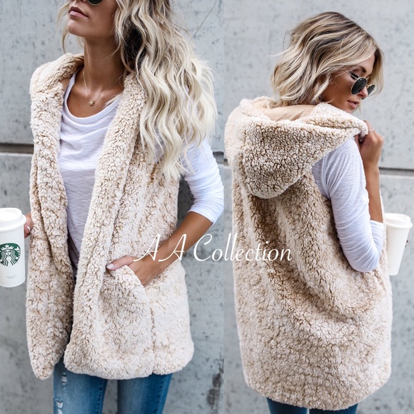 Faux fur Sherpa hoodie vest Jacket coat top Sold - Picture 3 of 4