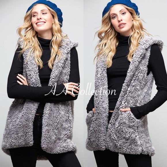 Faux fur Sherpa hoodie vest Jacket coat top Sold - Picture 4 of 4