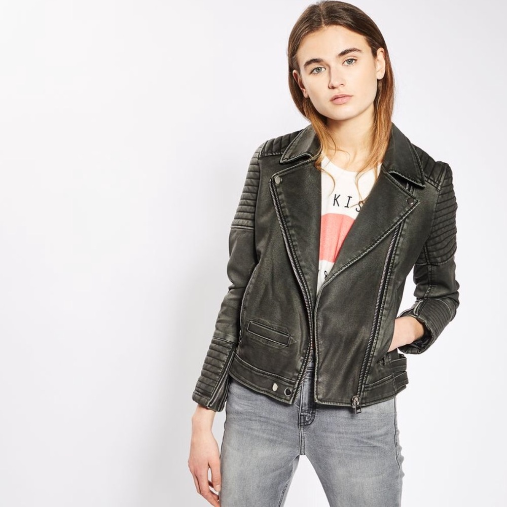 NWT topshop faux leather biker jacket sz 4