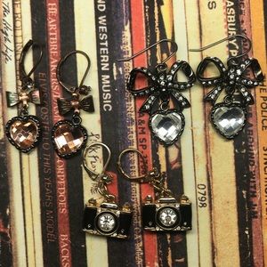 Betsey Johnson Hearts Bows Cameras Earring Lot