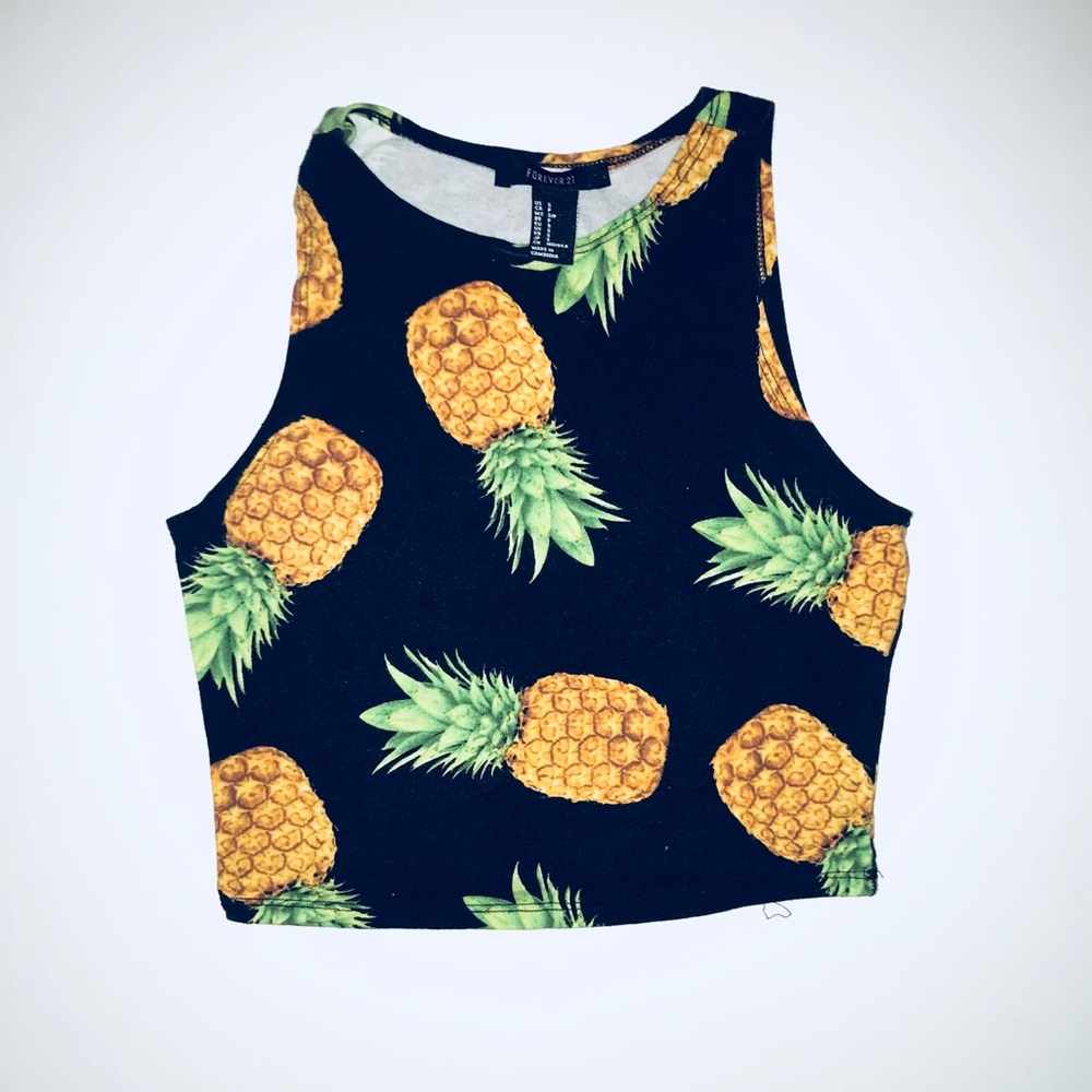 Forever 21 Pineapple Printed Crop Tank