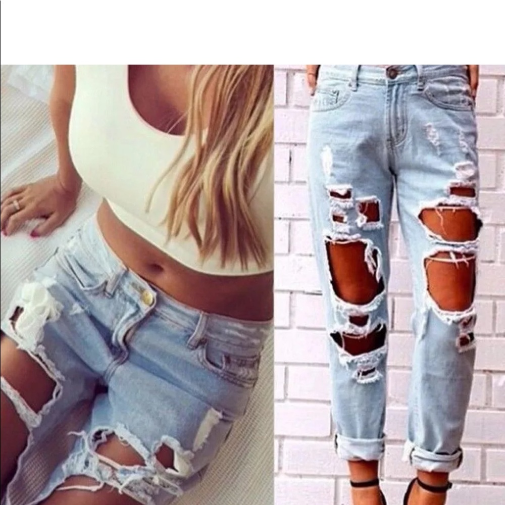 Destroyed denim jeans