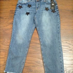 Boyfriend Crop Jeans with Sequin Stars Size 29