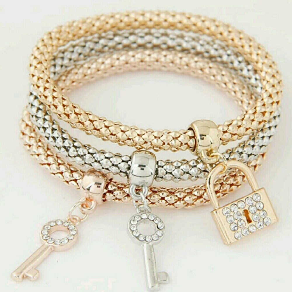 3pcs Set Bangle Bracelet with Charms