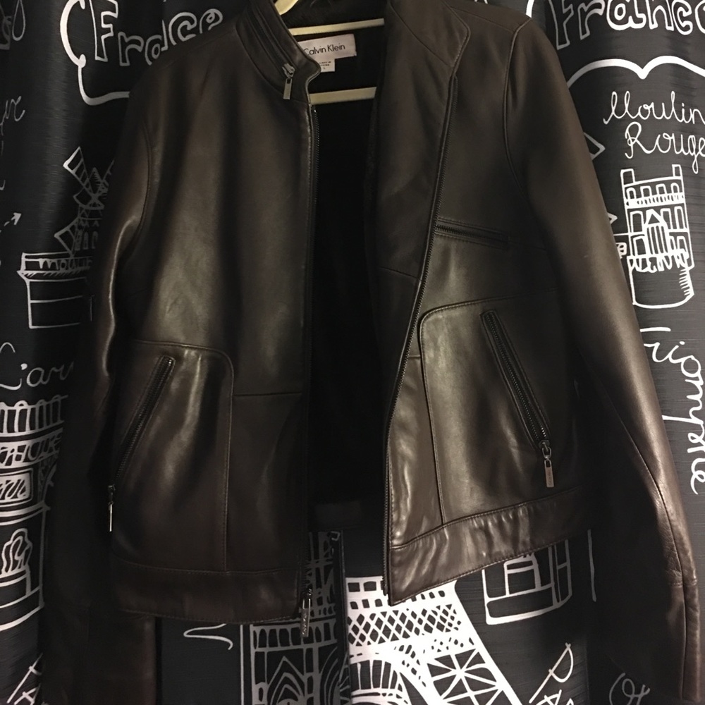Calvin Klein dark brown leather jacket
