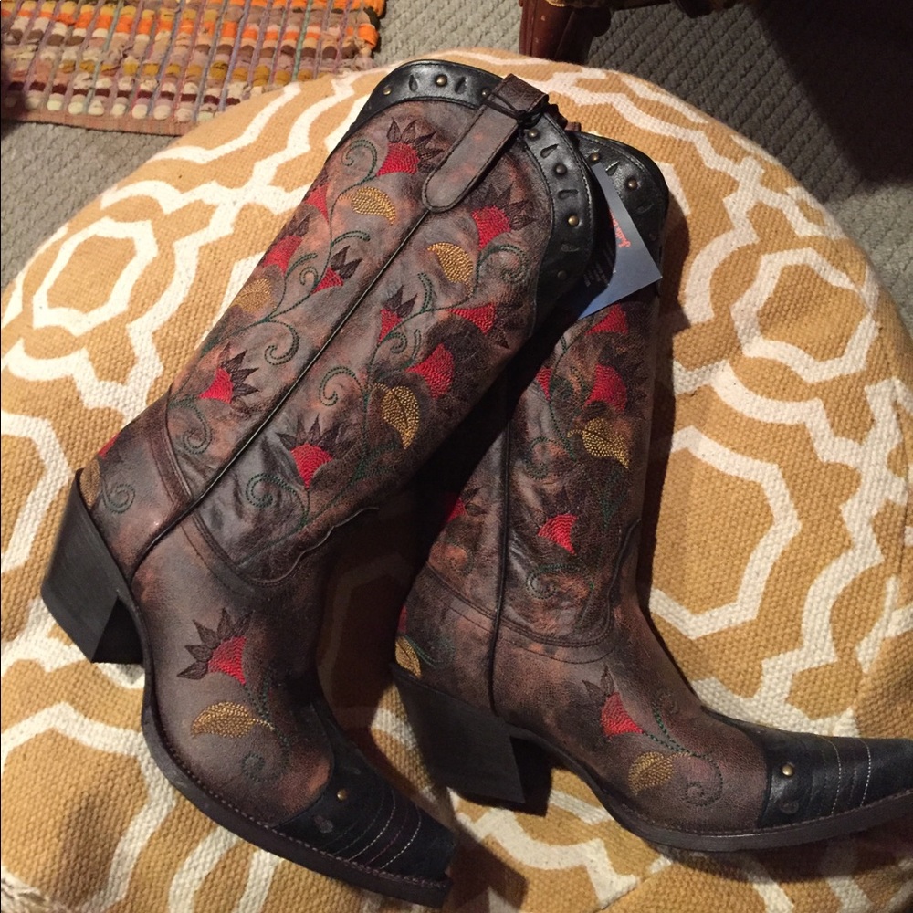 Tony Lama floral leather boots: