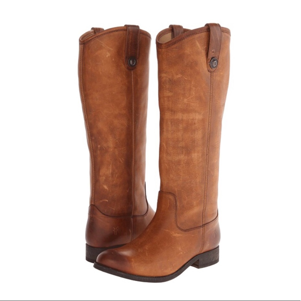 FRYE Melissa Button Cognac Washed Leather Pull up