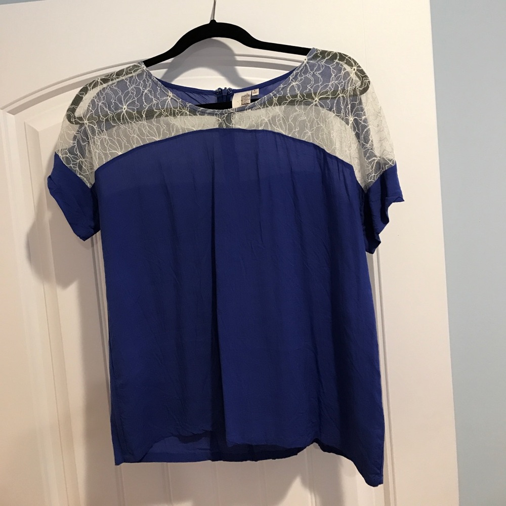 Royal blue top with lace detail, size Large