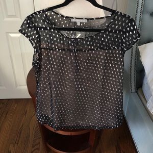 Shimmer sheer sleeveless blouse with tan liner