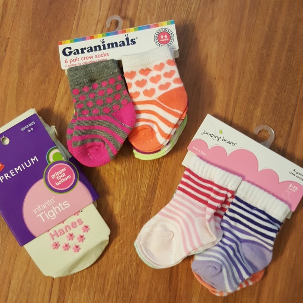 10 pair socks 2 pair tights baby girl 0-6 months
