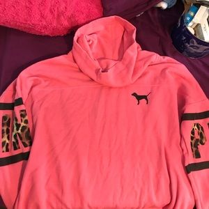 Coral & leopard print cowl neck PINK sweatshirt