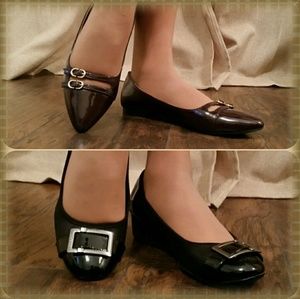 New Black Wedge Shoes 7.5 & Gently Worn Brown Flat