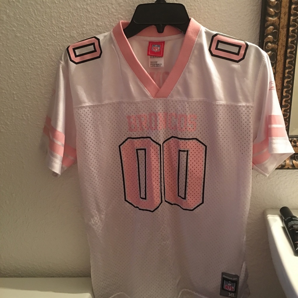 Girls Bronco Jersey, Pink And White.  Hardly worn!