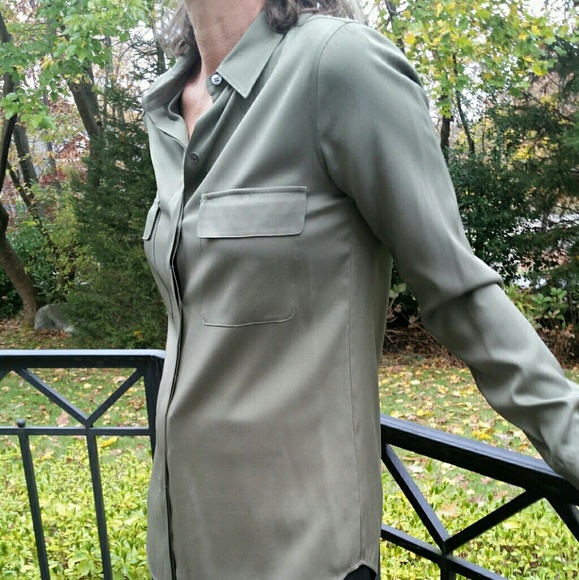 Theory Tops - NEW--Theory Olive Green Silk Blouse Size S