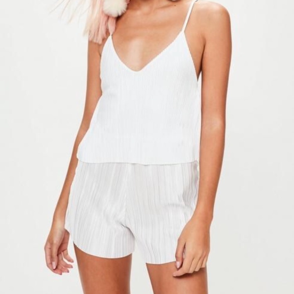 pleated overlay romper • miss guided