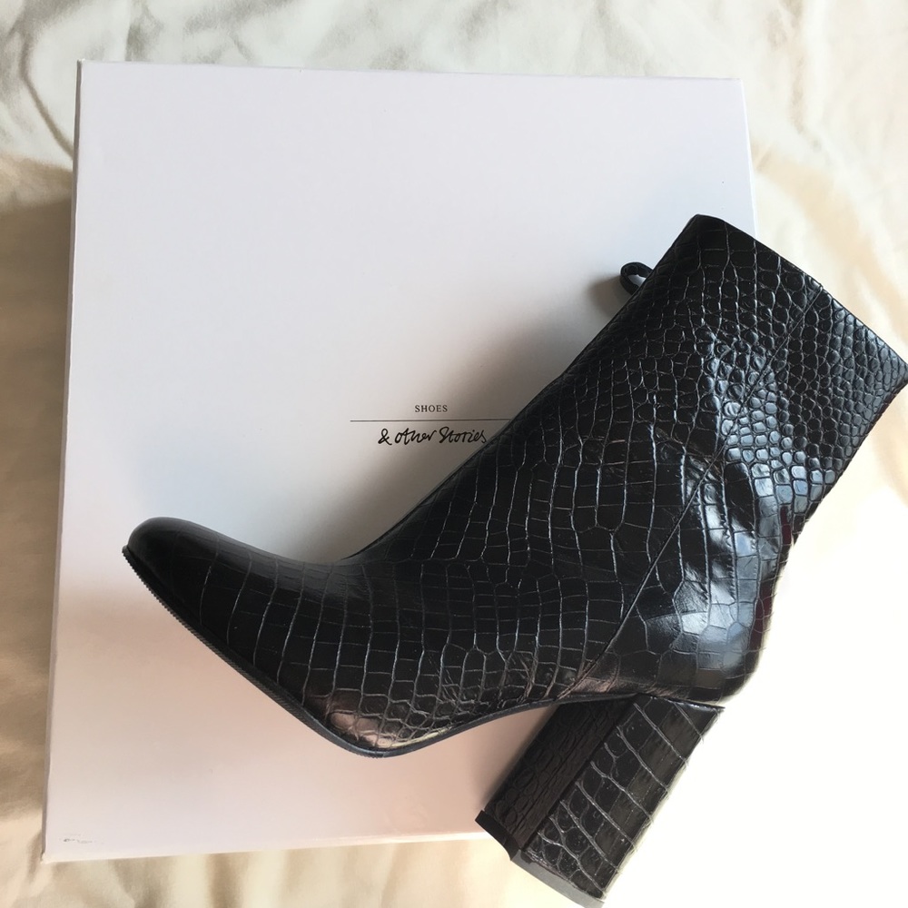 Croc print leather boots
