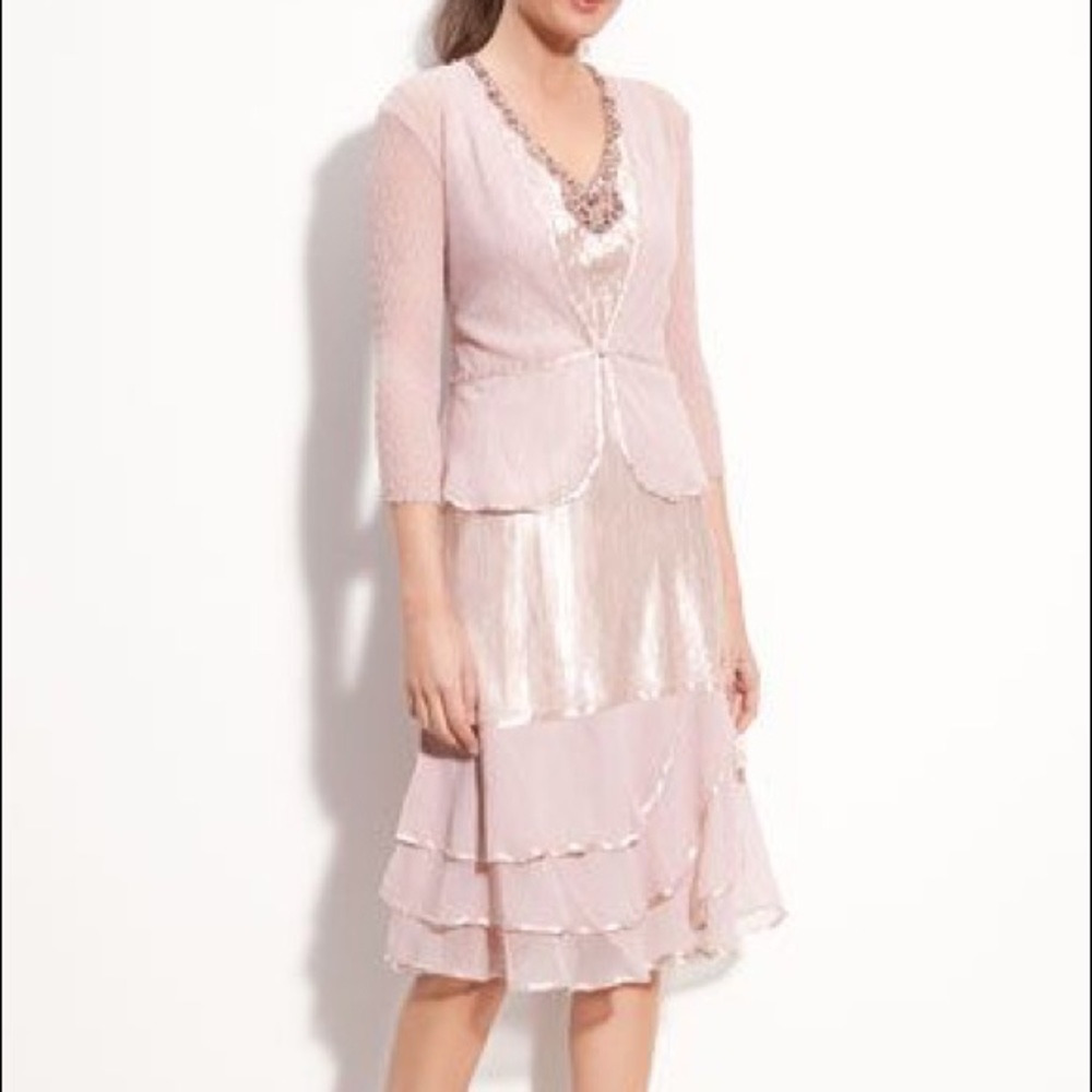 Komarov Beade Pleated Charmeuse Dress & Jacket