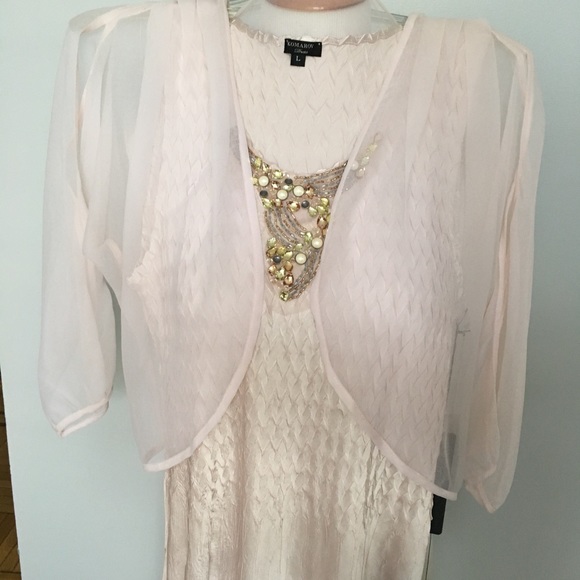 Komarov Beade Pleated Charmeuse Dress & Jacket - Picture 2 of 7