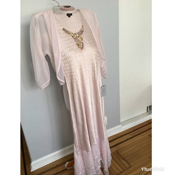 Komarov Beade Pleated Charmeuse Dress & Jacket - Picture 4 of 7