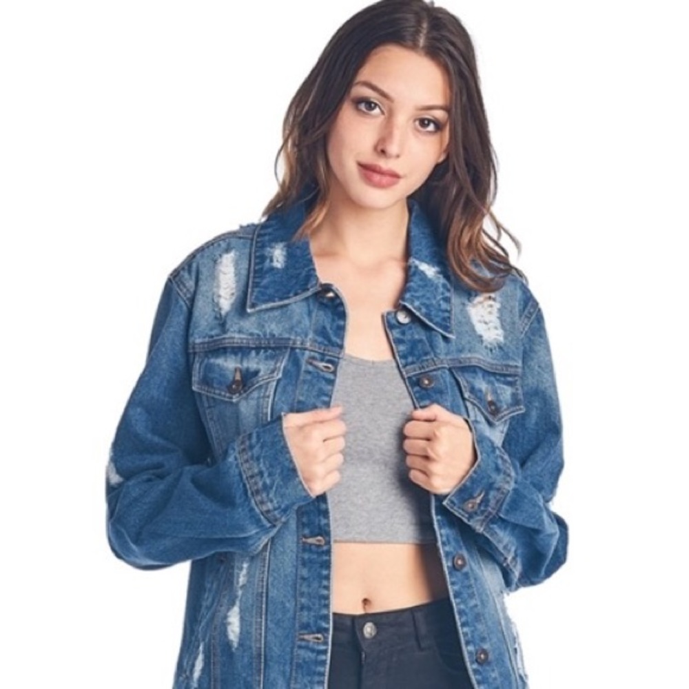 Distressed jean jacket