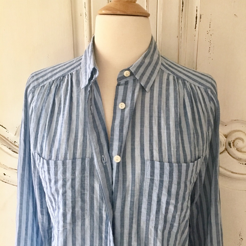 J. Crew Blue Striped Bottom Down Shirt