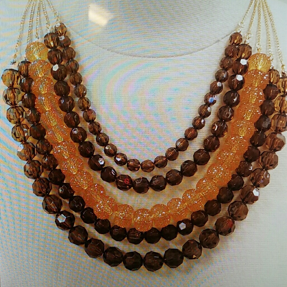 5 Rows Gold Chains Beaded Necklace - Gem