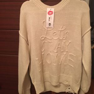 Wildfox “let’s stay home” Distressed sweater