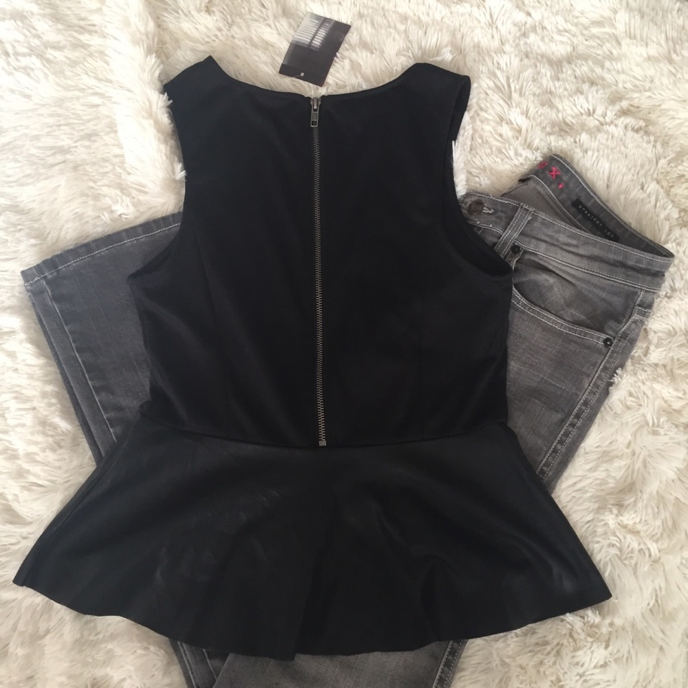 NWT Sparkle & Fade black vegan leather peplum top - Picture 4 of 8