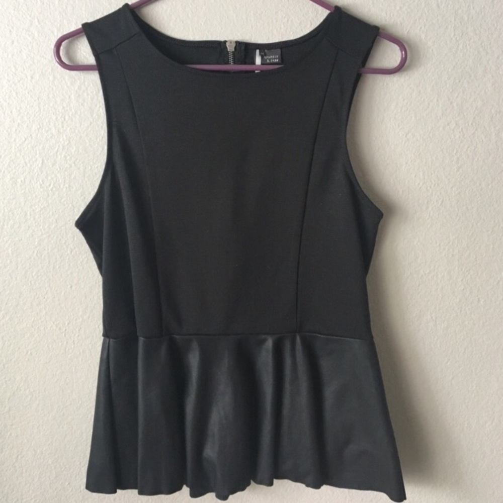 NWT Sparkle & Fade black vegan leather peplum top - Picture 7 of 8