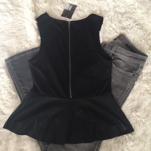 NWT Sparkle & Fade black vegan leather peplum top - Picture 4 of 8