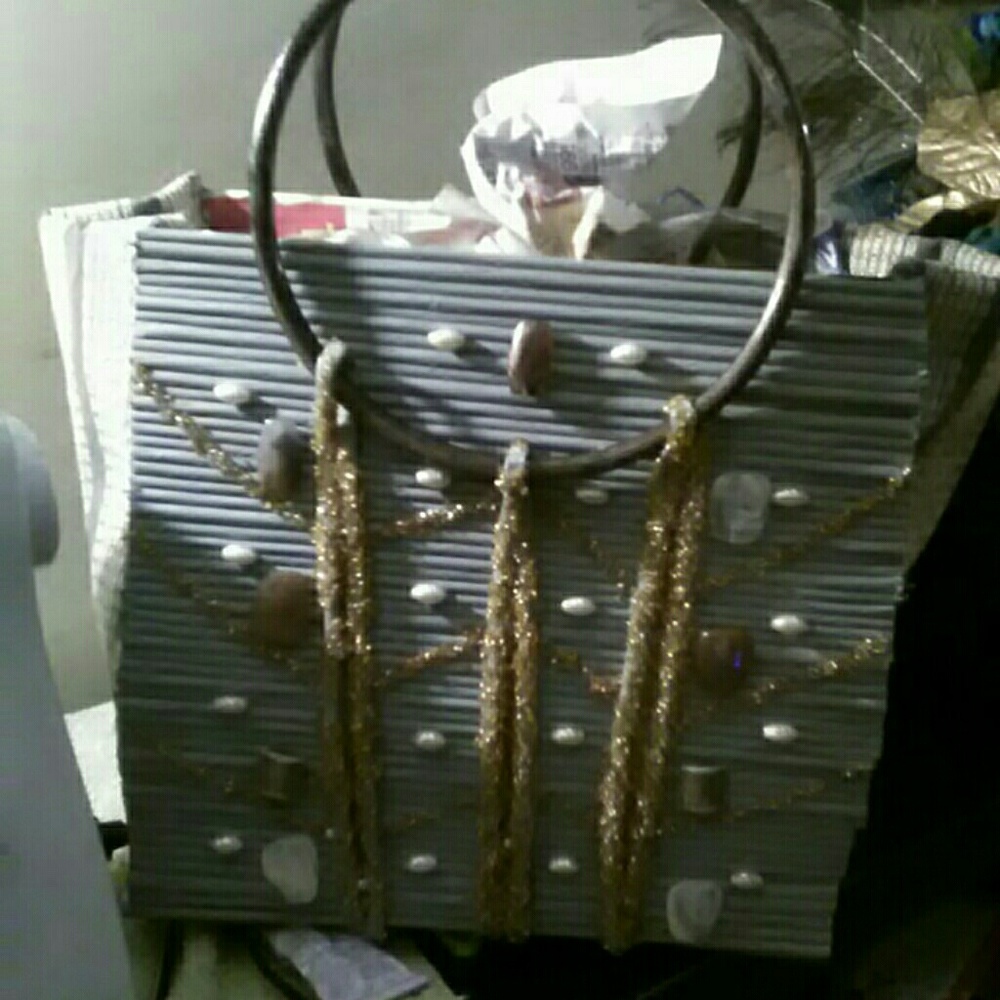 Hand made newspaper hand bags