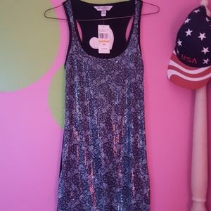 Black dress with blue and black sparkle front