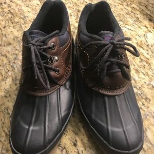 Navy and Brown Duck Boots