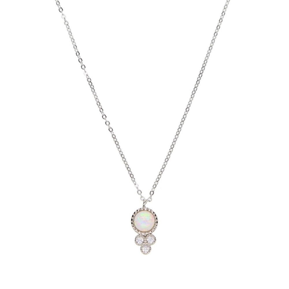Sterling Silver Tiny Opal Pendant Necklace